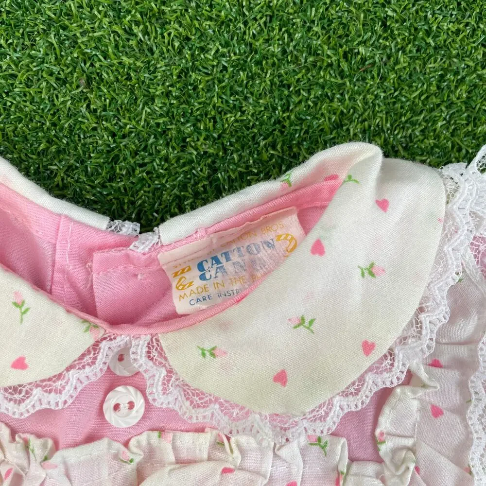 Vintage Catton Candy White Pink Lace Trim Dress Pants Set